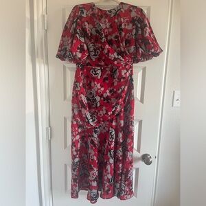 ASOS size 10 red floral ruched dress